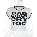 Letter Print Bumpy Side Short-Sleeved Top 2025 Summer New Street T-Shirt Girl DJPT