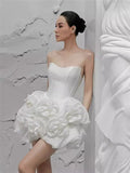 New Vietnamese Designer Trendy Fish Bone Wrapped Chest Three-Dimensional Flowers Pony Dress Small Dress
