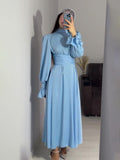 Long-Sleeved Waist-Bubble Sleeves In Autumn And Pure-Colored Fairy-Winding Dress