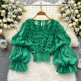 Ear Lace Design Shirt French Niche Lantern Sleeve Temperament Short Blouse DJPT