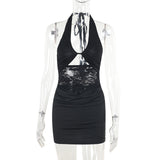 Hanging Neck Lace Lace Lace Stuff Splicing Bag Dress Female New Hot Girl Sexy Short Dress DJPT