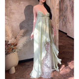 Design Lace Splicing Dress 2024 New Fashion V-Neck Braeed Sling Skirt