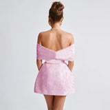 Word Shoulder Bow Sexy Bareback Dress Female Temperament Dress Skirt DJPT