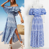Temperamental Style Style Design Feeling Super Long Dress Summer New Double Lotus Leaf One-Word Collar Hollow Dress