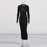 Temperament Famous Wind Dress 2025 New Round Neck Chest Hollow High-End Long-Sleeved Knitted Dress