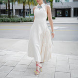 Feel Dress Woman 2025 New Vietnamese Style Design Feeling Waist Thin Sleeveless Splicing Long Dress