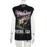 Street Trend Printed Vest T-Shirt For Women 2025 Summer New Loose Clad Top DJPT