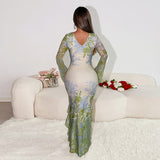 Autumn 2025 New Long Dress Temperament Body Printing Irregular Hem Dress Woman DJPT