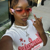 Round-Neck Letter-Print Short-Sleeved T-Shirt For Women 2025 Summer New Dress-Up Short Top DJPT