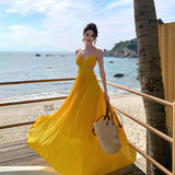 Dress Design Feel Seaside Vacation Side-By-Side Sling Beach Skirt To Ankle Long Gentle Wind