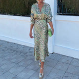 2025 New Women's Print Elegant Collar Long-Sleeved Shirt High-Waisted Skirt Fashion Suit Woman DJPT