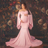 Women's Silk Cotton Pregnant Women's Lotus Leaf Sleeves To Drag Tail Dress Photography Dress 1176 Maternity