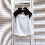 Same Hepburn Style Temperament Bow Spliced A Word Shoulder Bra Sweet Dress Dress Female C2#6582 DJPT