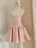 A line Strapless Pink Satin Travel Vacation Dresses Short Birthday Dress SD1247