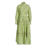 Summer New Fashion Collar Embroidered Water-Soluble Flower Hollow Shirt + Strapping Rope Skirt Dress Suit Woman