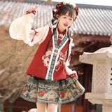 Fulong Yingchun Hanfu Women Chinese Wind Han Element Blouse Vest Half Dress Suit 8941