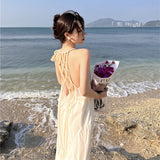 Woven-Back White Dress Design Small Thin Sexy Sanya Seaside Beach Dress Girl