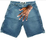 Hip-Hop Trend Pattern Print Denim Shorts Men's High Street Trendy Couple Casual Five-Point Pants DJPT