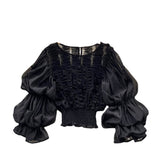 Ear Lace Design Shirt French Niche Lantern Sleeve Temperament Short Blouse DJPT