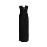 Seduction Gold Locking Banding Long Dress 2025 New Female Summer Breast V-Neck Design Dress