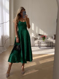 Slings Press Fresh Dress Femininity Summer Temperament A Word Dress Green