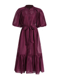 Retro Court Style Dress Spring 2025 New Bubble Sleeve Tie With High-End Long Dress Woman