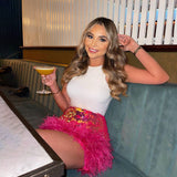 Women's Night Club Half-Dress Sexy Bag Hip Dress Squin Feather Skirt