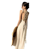 Woven-Back White Dress Design Small Thin Sexy Sanya Seaside Beach Dress Girl