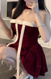 Gown Strapless Dark Red Christmas Dress Birthday Dresses Birthday Outfits SD1290