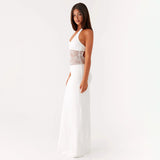 Women's Sleeveless Back U-Neck Lace Splicing Body Hanging Neck Dress DJPT