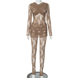 Women's Clothing 2025 New Splicing Lace Perspective Dress Two-Piece DJPT