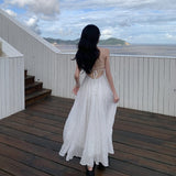 Dress Blue Pure Windy Beach Vacation Bare Back To The Waist Of The Big Skirt Hanging Long Skirt