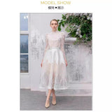 Summer Collar Shrugged Long-Sleeved Lace Blouse In The Long-Sleeved Half-Dress Set Lace Dress 898