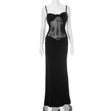 Women's Removable Shoulder Strap Kinned Mesh Dress DJPT