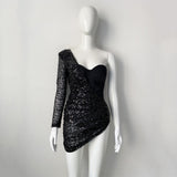 Thin Mesh Shading Lint Long Sleeves With High-Waisted Solid Color Temperament Slim Bandid Dress