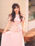 Design Pink Small Scented Slid Blouse Spring 2024 Spring High-End Temperament Folding Skirt Two-Piece
