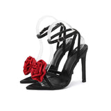 Word With Water Drill Rose Flower French Temperament Sexy High Heels Sandals Women Women Sandals High Quality Shoes