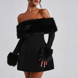 Women's New Plush Shoulder Noble Dress HZ0628