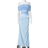 Women's First-Word Neckline Mesh Splicing Bare Waist Repair Folding Bag Of Hips Skirt DJPT