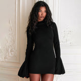 Women's Autumn Long Bubble Sleeves Elegant Wind Bag Hip Skirt DJPT