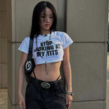 Casual Letter Print Ultra-Short Top Girl 2025 Summer Hot Girl Exposed Umbilical Repair T-Shirt DJPT