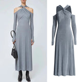 Temperament Elegant Wind 2025 Summer New Cross-Necked Shoulder Knot Design Dress Dress Woman