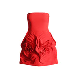Temperament Style Dress 2025 Summer New Three-Dimensional Rose Splicing Heavy Industry Bra Dress Woman