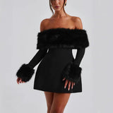 Women's New Plush Shoulder Noble Dress HZ0628