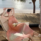 Folded Neck Dress Women's New Summer Loose Sleeveless Large Dress Super Fairy Irregular Dress