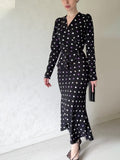 Chic French Wave Dot Dress Temperament V-Necked Hip Dress Tice With Waist Display Skinny Bottom Skirt