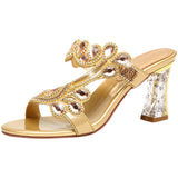 The Summer Of 2025, The New High-Heeled Water-Drilled Sandals Women's Sense Of Fashion Crystal Coarse And Diamond-Strowded Slippers. High Quality Shoes