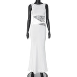 Women's Solid Color Translucent Hollow Lace Twist Belt Dress DJPT