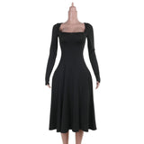 Autumn 2025 New Fashion Style Sexy Temperament Collared Fork Long-Sleeved Dress Woman DJPT