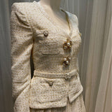 Oil Gaoding Vietnam S2025 Autumn And Winter New Heavy Industry Gold Line Repair V-Neck Two Sets Of Pressure Folds With Belt